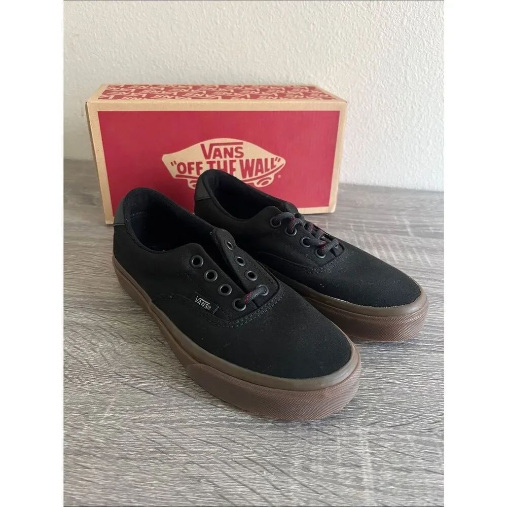 Vans Era Black Canvas Gum Sole Low Top Skate Sneakers Unisex Lace Up Shoes